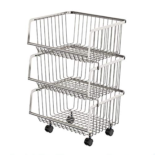 Canastas de alambre apilables de metal con ruedas, carrito de almacenamiento multiusos para cocina, baño, sala de estar, dormitorio, cesta organizadora para ahorrar espacio