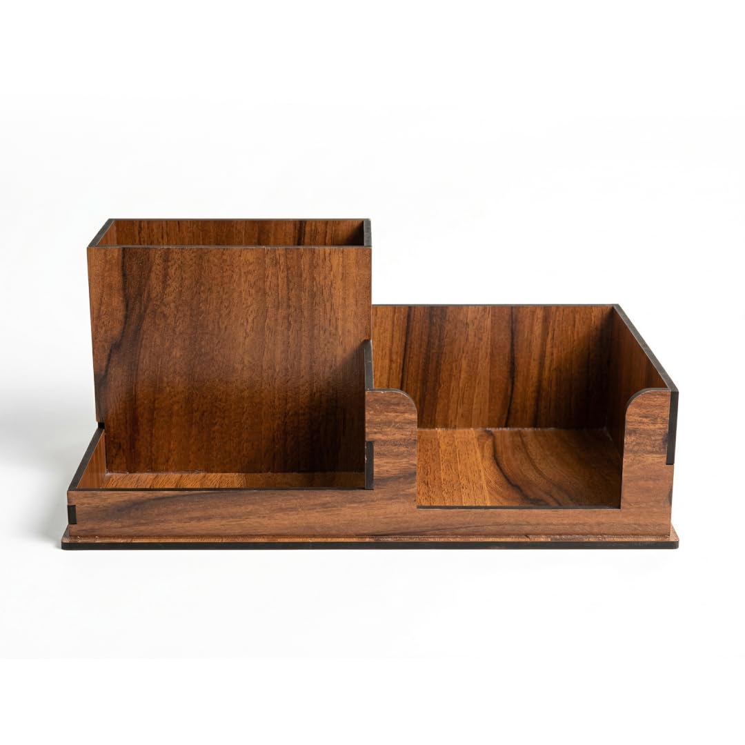 Toxiko Wooden Office Stand with Mobile & Card Holder | Handcrafted MDF Desk Organizer with “Dream Work Hard Stay Focused” Motivational Quote for Home & Office-image-7