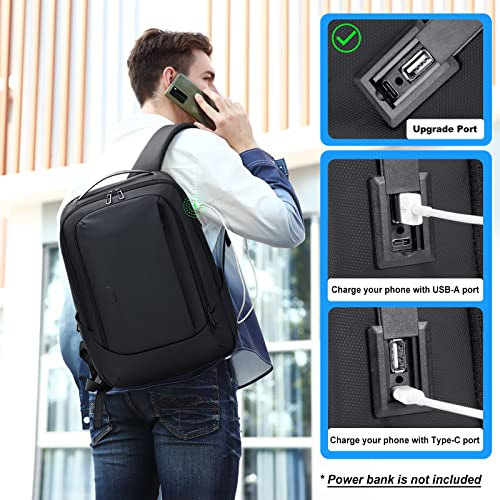 Fenruien Business Travel Backpack For Men, Expandable Water Resistant Computer Backpack With Usb Port, Black Laptop Backpack 15.6 Inch For College/Work #TOP2