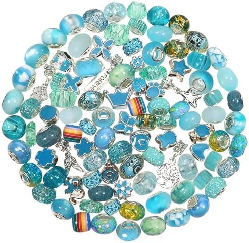 Lot De 50 Perles Européennes Grand Trou - Verre Imitation Résine Bleu Foncé Avec Strass