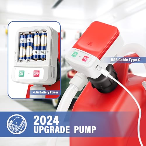 NITIGO Fuel Transfer Pump with Auto-Stop Sensor Leak Protection (3.2 GPM), USB Type - C Portable Transfer Pump, 70“ Long Hose & Advanced Adapter Fits Most Size Gas Cans for Gasoline Diesel Fuel Liquid