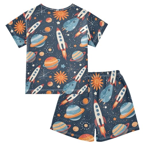 ALAZA Planet Solar System Star Space Pajamas Short Sleeve 2 Piece Sleepwear Top and Bottom Pajama Set Unisex2