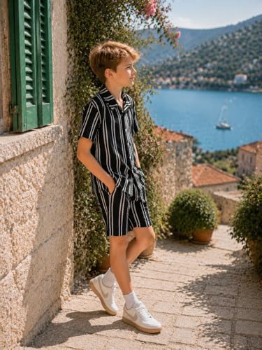 Image of Cakaner Tween Boys Summer Clothes 2 Piece Short Sleeve Graphic T-Shirt and Shorts Casual Outfit Set Size 7-14