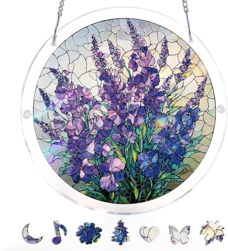 WOODBESTS Acrylic Jigsaw Puzzle Suncatcher 83 Pieces-Violet Garden Grace DIY Acrylic Puzzle Sun Catcher Window&Garden Decor Unique Gifts for Mom Women Wife Sisters Aunt Besties 7.4in