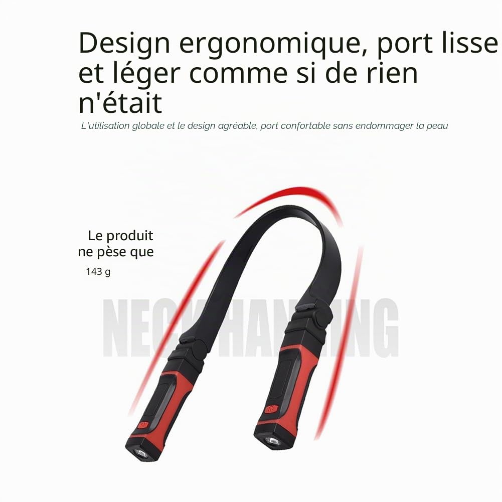Lampe de cou détachable rechargeable, lampe de travail LED avec base magnétique, lumière de mécanicien mains libres, autour du cou