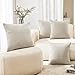 Deconovo Textural Faux Linen Throw Cushion Case Pillow Cover with Invisible Zipper for Couch 18 x 18 Inch Light Flax Set of 4 No Pillow Insert