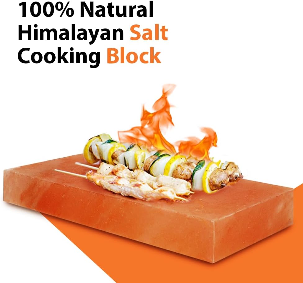 Himalayan Salt Block for Grilling, Cooking & Cutting 8”x4”x1”- Pack 6 Food Grade Salt Tiles | Salt Brick A Unique Gift for Men, Women & Chefs
