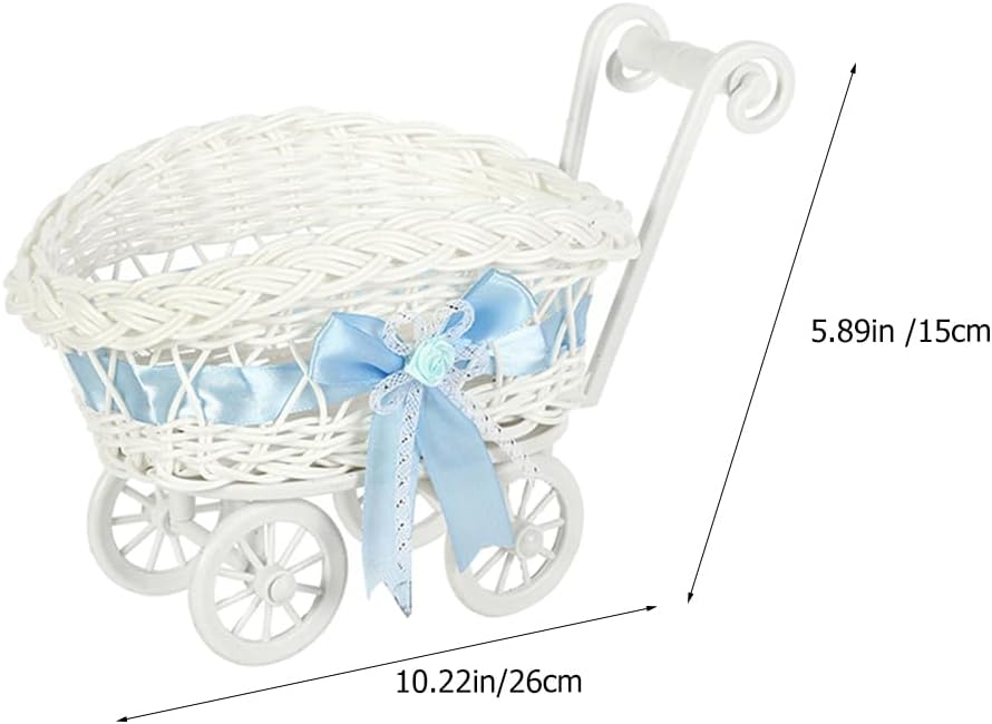 Cabilock Wicker-Look Baby Carriage Basket with Lid, Imitation Rattan Candy Basket for Baby Shower Centerpiece, Wedding Party Table Decor, 10.23 x 5.90 x 3.93 Inch image 2