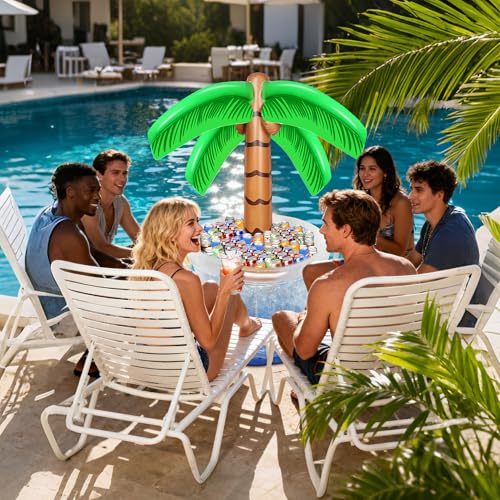Zcaukya Inflatable Palm Tree Cooler, 60" Blow Up Palm Tree Cooler for Tropical Party Decorations, Hawaiian Party Supplies Pool Decorations