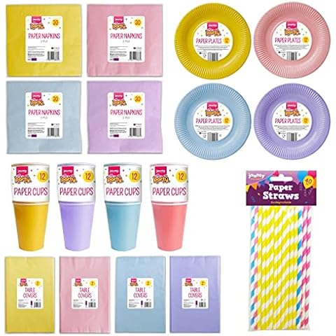 poundfox Party Tableware Set Napkins Plates Cups Table Covers Straws (Blue) Cover