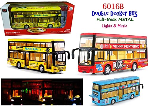 Image of Metal Pull Back Diecast Car Double Decor Bus Model Pull Back Car Model with Sound Light Boys Gifts Toys for Kids【Pack of 1】