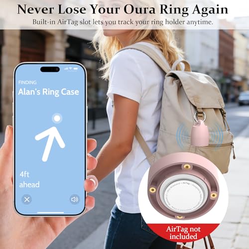 YWXTW Portable Holder for Oura Ring (with Airtag Slot), Waterproof Ring Case, Anti-Loss Ring Holder Keychain for Women & Men, Travel Jewelry Organizer for Gym & Daily Use (Light Pink) — view 2