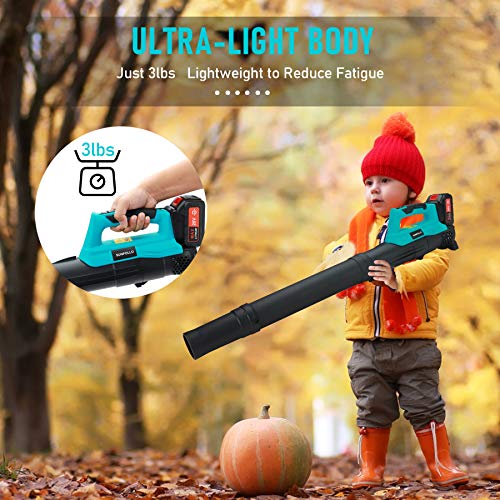 4000mAh Cordless Leaf Blower (1X Rechargeable Battery and 1X Charger Included), Electric Leaf Blower for Yard Cleaning, Powerful Light Battery Operated Leaf Blower for Leaf Snow Blowing, Blue