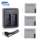 VVHOOY 1350mAh Rechargeable Action Camera Battery Dual Charger Compatible YI Discovery 4K Action Camera,Pack of 3