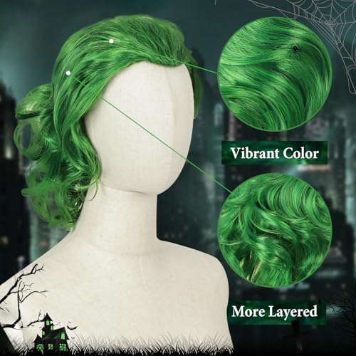 Image of Creamily Men's Short Curly Green Wig - Natural Fluffy Synthetic Hair for Men, Layered Style, Perfect for Cosplay, Costume, Halloween, Anime