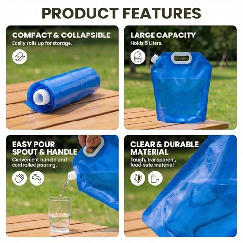 Image of Kraptick Portable Collapsible Water Storage Tank 10L Water Container with Handle and Leak-Proof Screw Cap, Reusable Foldable Drinking Water Carrier Bag for Camping & Emergency Use (Blue)