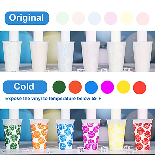 Teckwrap Cold Sensitive Color Changing Vinyl For Craft Cutter Adhesive Permanent Vinyl Sheets(Translucent To Blue, Red, Purple,Orange,Yellow,Green),12" X 12" 6 Sheets/Pack #TOP2