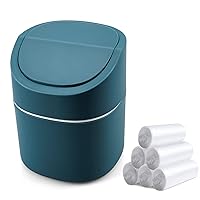 Vista 1 de Mini Cubo de Basura de Escritorio con Tapa con Bolsas de Basura 180 Piezas, Cubo de Basura Pequeño de Cubierta Plástica con Tapa Giratoria