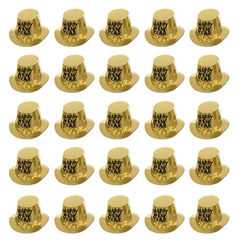 Beistle Gold Rush Hi-Hats – 25 Pack Metallic New Year’s Eve Top Hats with Prismatic Band for Festive NYE Celebrations, Midnight Countdown Parties and Holiday Ball Drop Events, Adult Size