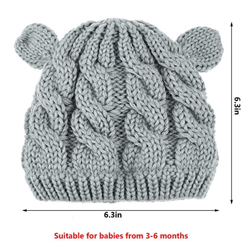 2 Set Newborn Winter Beanie Hats Gloves Kit For Baby Girls Boys Infant Toddler Warm Knitted Hats Glove Autumn Spring 3-6 Months (Black & Gray) #TOP1