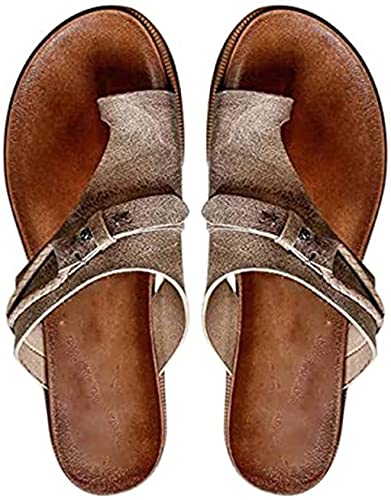 Nywaba 2021 Upgrad Women's Carina Sandals Flat Comfy Non-Slip PU Leather Footbed, Bunion Correction Sandals, Ladies Comfort Flip-Flop Suitable for Feet and Plantar Fasciitis, Gray, 8.5