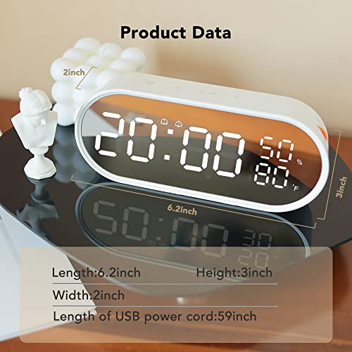 Fanju Digital Alarm Clock With Usb Port For Charging, Mirror Surface Led Time Display,Humidity Temperature Detect,Dual Alarm With Snooze Mode,Brightness Adjustable,Alarm Clock For Bedroom Desk #TOP5