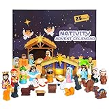 Beleuchtet Adventskalender Krippe Kinder 25 Tag Adventskalender Krippenfiguren, Weihnachtskrippe Kinder, Krippe Weihnachten Adventskalenders Spielzeug für Kinderkrippe