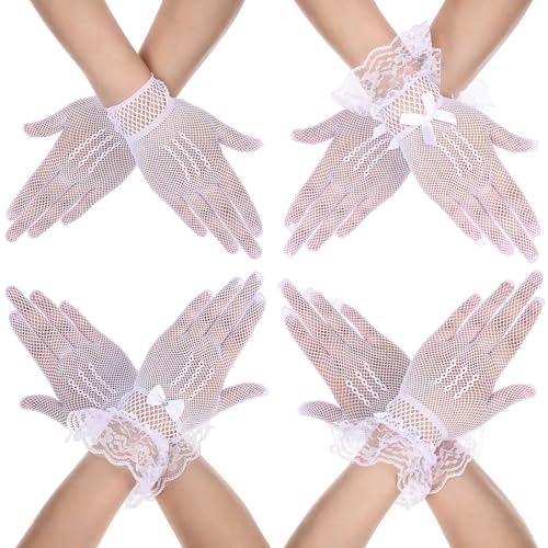 Guantes de encaje blanco para mujer accesorios de novia fiesta de gala comunión de malla