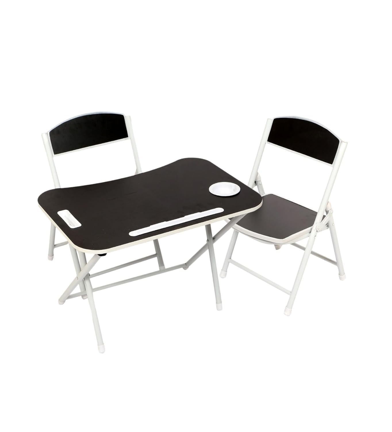 The Tickle Toe Kids Study Table and Chair Set | Foldable Desk Set for Toddlers (Age 2-5 Years) | 1 Table + 2 Chairs | Sturdy MDF & Metal Build | Portable, Compact & Lightweight | Made in India | Black