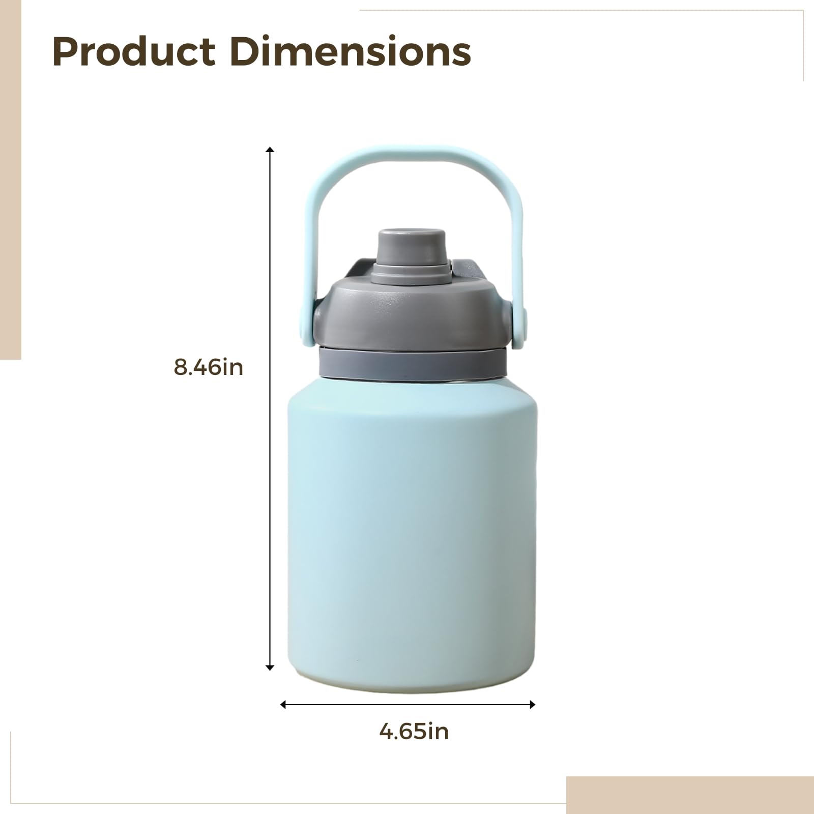 Edelstahl 1 Gallone Wasserflasche mit Strohhalm Camping Wasserkrug mit auslaufsicherem Deckel Isolierter Wasserkrug Reiseflasche mit Tragegriff Schwarz Blau Elfenbein