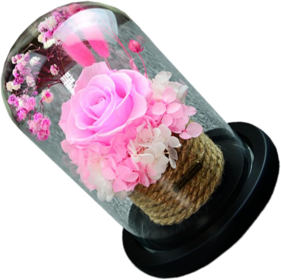 ABOOFAN Romantic Preserved Flower Glass Dome Box Artificial Rose for Valentine Day Anniversary Christmas Decoration Sturdy Base Lasts Forever
