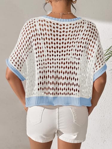 Image of OCSTRADE Summer Crochet Tops for Women Boho Crop Hollow Out Sweaters Beach Vacation Knit Cover Ups