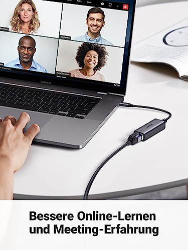 UGREEN USB C Ethernet Adapter 1000Mbps, Thunderbolt USB C LAN Adapter Netzwerkadapter Kompatibel mit iPhone 17, iPad Pro/Air, MacBook Pro/Air, Galaxy S25, Steam Deck (Schwarz-Type C)
