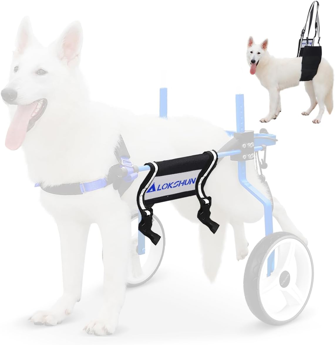 Dog Wheelchair for Back Legs Large, Heavy Duty Wheelchair for Dogs, Adjustable Dog Carts with Wheels for Disabled Hind Legs, Solid Metal, 77lb Capacity, with Protection Pads, Sling Lift - Blue