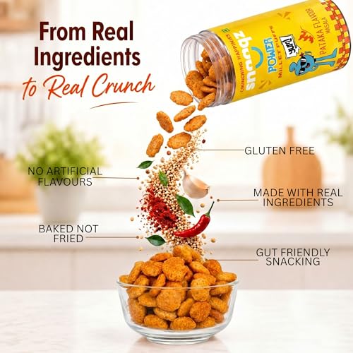 Image of Snaaqz Masala Millet Puffs Pack of 2 | Roasted Jowar Puffs 120g x 2 | Palm Oil Free Snack | Healthy Indian Millet Snack | Crunchy & Spicy Tea Time Namkeen
