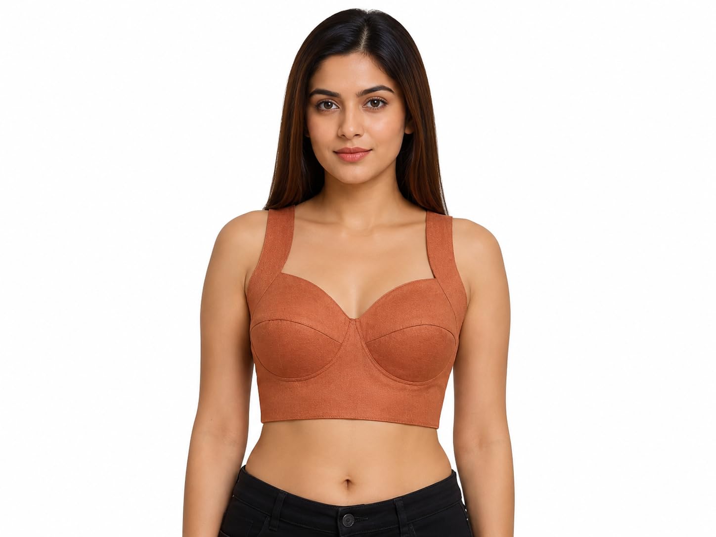 Women's Tissue Fabric Sleeveless Readymade Saree Blouse | Sweetheart Neck | Deep U Back Designer Blouse | Brown-image-17