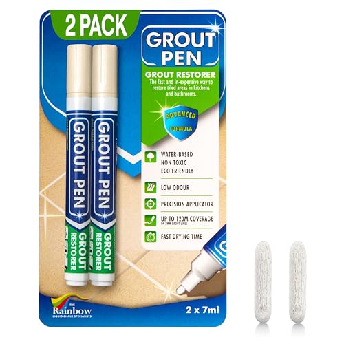 Grout Pen Cream Tile Grout Paint Marker - 2 Pack w/Extra Tips (7mL)