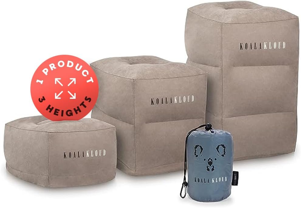 Koala Kloud 3 Height Travel Foot Rest - Gray Inflatable Foot Rest Pillow, Car Seat, Airplane Bed for Toddler Travel Essentials Kids Accessories