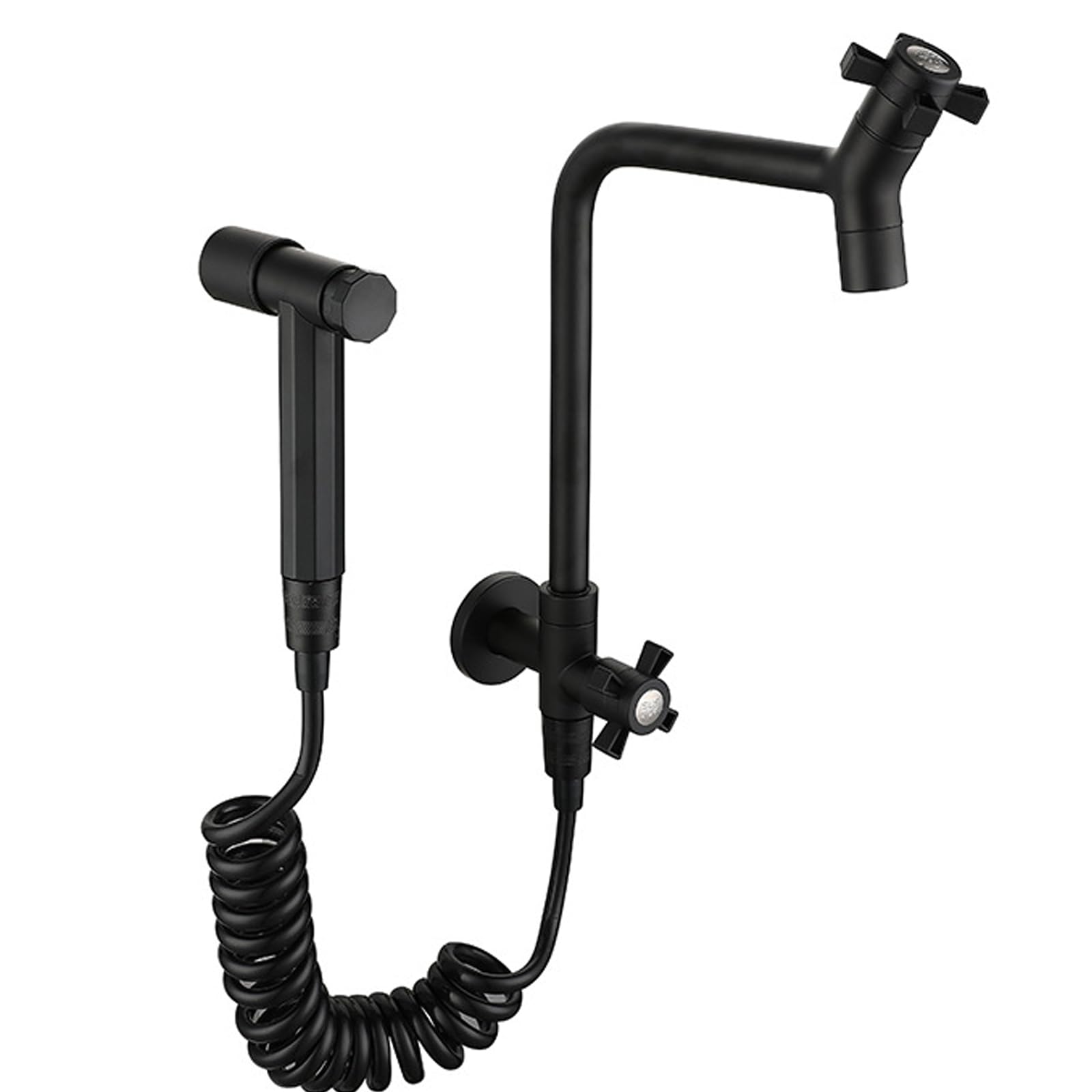 JRUIA Brushed Stainless Steel Spray Gun, 360° Swivel Sink Faucet, Wall Mounted Cold Water Tap with Spray Gun Attachment,Black