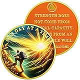 Sunlit Mountain Climber Sobriety Coin | Alcoholics Anonymous Coins AA Sobriety Gifts for Men & Women | Celebratory Living Clean AA Coin for Annual Sober Chip Anniversary | AA Chips and AA Medallions