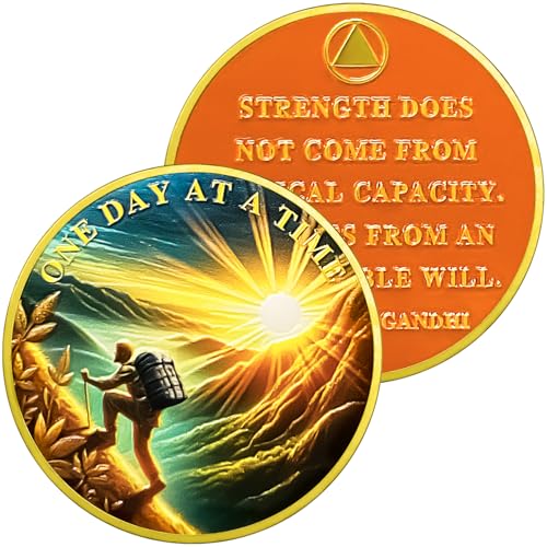 Sunlit Mountain Climber Sobriety Coin | Alcoholics Anonymous Coins AA Sobriety Gift for Men & Women | ���j�� ���r���O �N���[�� AA �R�C�� ���N�P���