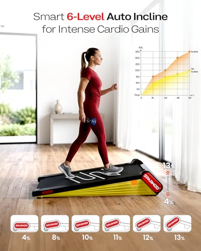 Image of Sparnod Fitness STH-3009 Auto Incline Walking Pad Treadmill for Home Use, 2.5 HP Motor, Speed Range 1-6 km /h, 13% Auto Incline, Remote Control, Shock Absorption System, Max User Weight 120 Kg