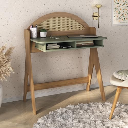 Escrivaninha com nichos impressão palha 3D 100% MDF CECI cor Carv...