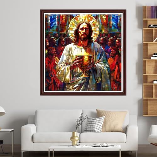 Image of Dooxvey Counted Cross Stitch Kits for Adults 11CT Printed Cross-Stitch Patterns Cross Stitching Embroidery Kit Stamped or Counted Needlepoint Kits-Jesus Holds Golden Cup in his Hand 18x18 inch