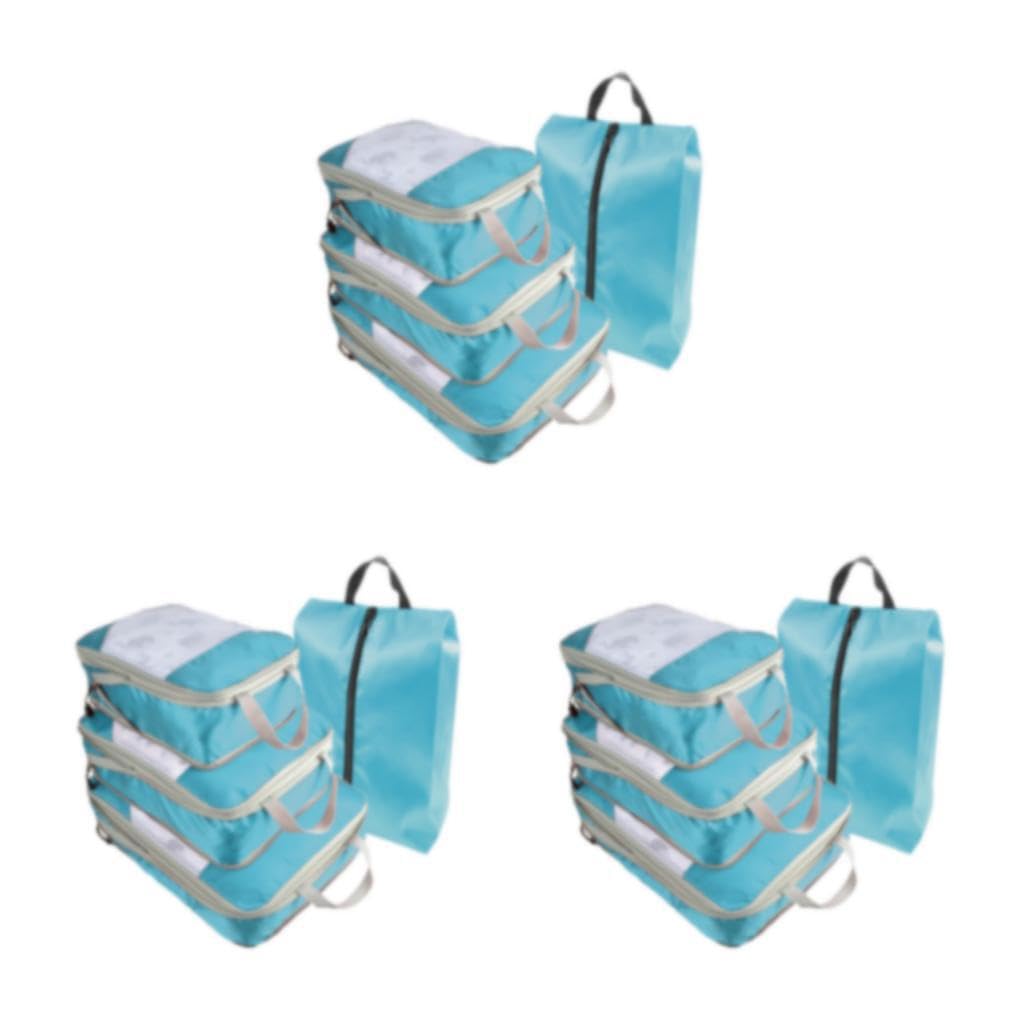 3 Set di Cubi da imballaggio a Compressione da Viaggio da 4 Pezzi per Un Facile imballaggio e Protezione degli Indumenti. Panno Oxford Che Fa Risparmiare Tempo, Facile da imballare, Blu