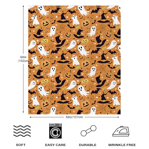 Image of Halloween Throw Blanket for Adults Kids, Orange Pumpkin Fall Blanket for Couch Bed, Soft Cozy Plush Halloween Ghosts Decor Throws, Spooky Gifts for Women Kids Men, 50x60inches