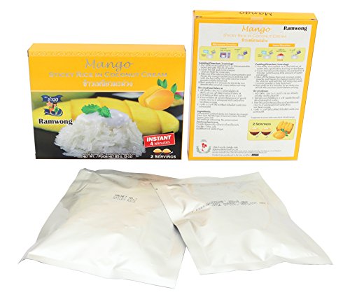 MANGO STICKY RICE IN COCONUT CREAM, 2 Servings Net 85 G. Instant 4 Minutes Easy to cook, No Artificial Colouring, No Preservative Thailand Best Seller