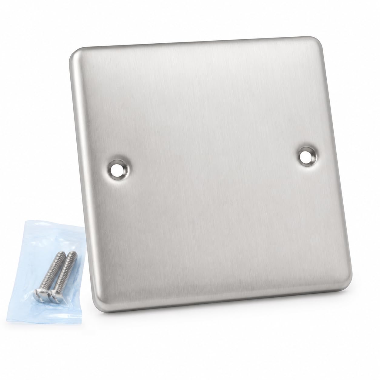 Single Gang Blanking Plate, Wall Faceplate, Cover for Electrical Sockets, Screws Included (Stainless Steel)