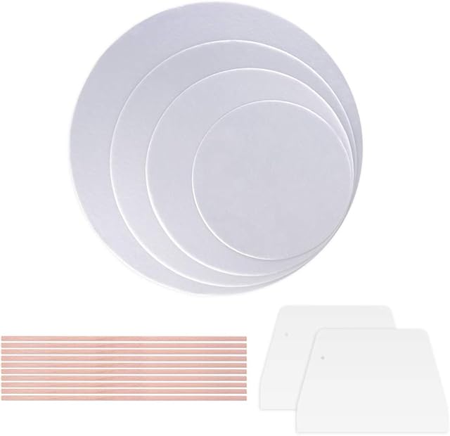 WXJ13 4 PCS Round Cake Boards Circle Cake Bases 6 Inch 8 Inch 10 Inch 12 Inch with 2 Cake Scrappers and 10 Pieces Cake Wooden Dowels for Stacked Tiered Cakes Decorating Wedding Birthday Cakes