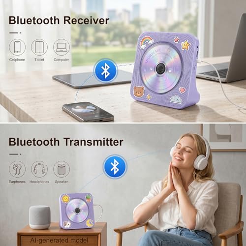 Image of Gueray CD Player Portable Bluetooth Desktop CD Players for Home | Portable CD Player with Bluetooth with Timer Built-in HiFi Speakers with LCD Screen Display Boombox FM Radio USB Type-C